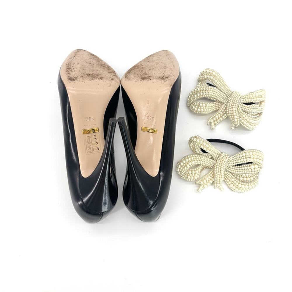 Gucci Elaisa Pearl Removable Bow Pointed Toe High Heel Pumps 38.5 - Picture 10 of 12